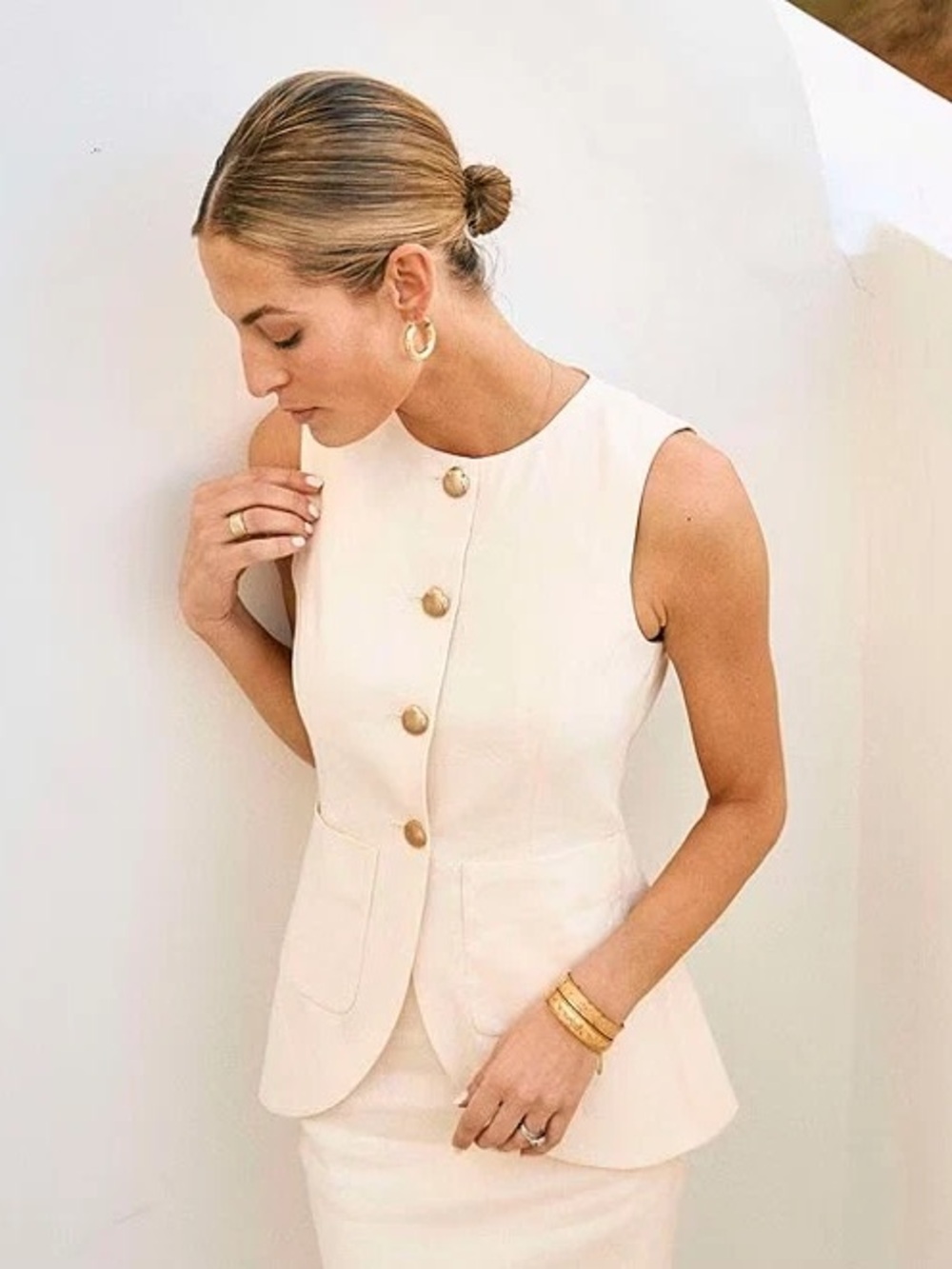 Antonio Melani x M.G. Style Sophia Linen Blend Gold Shell Vest NWT size 2